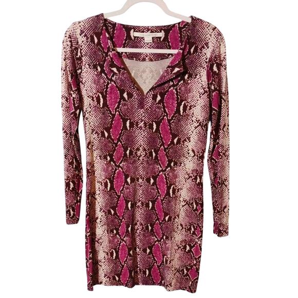 Diane Von Furstenberg Reina Silk Dress Pink Snake Python Print Shift Magenta Sz4 - Picture 1 of 8